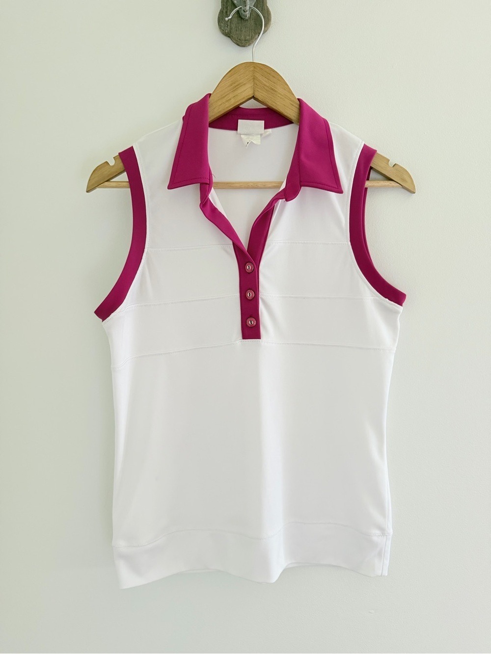 Dexim Golfwear White Sleeveless Golf Polo Pink Trim Medium